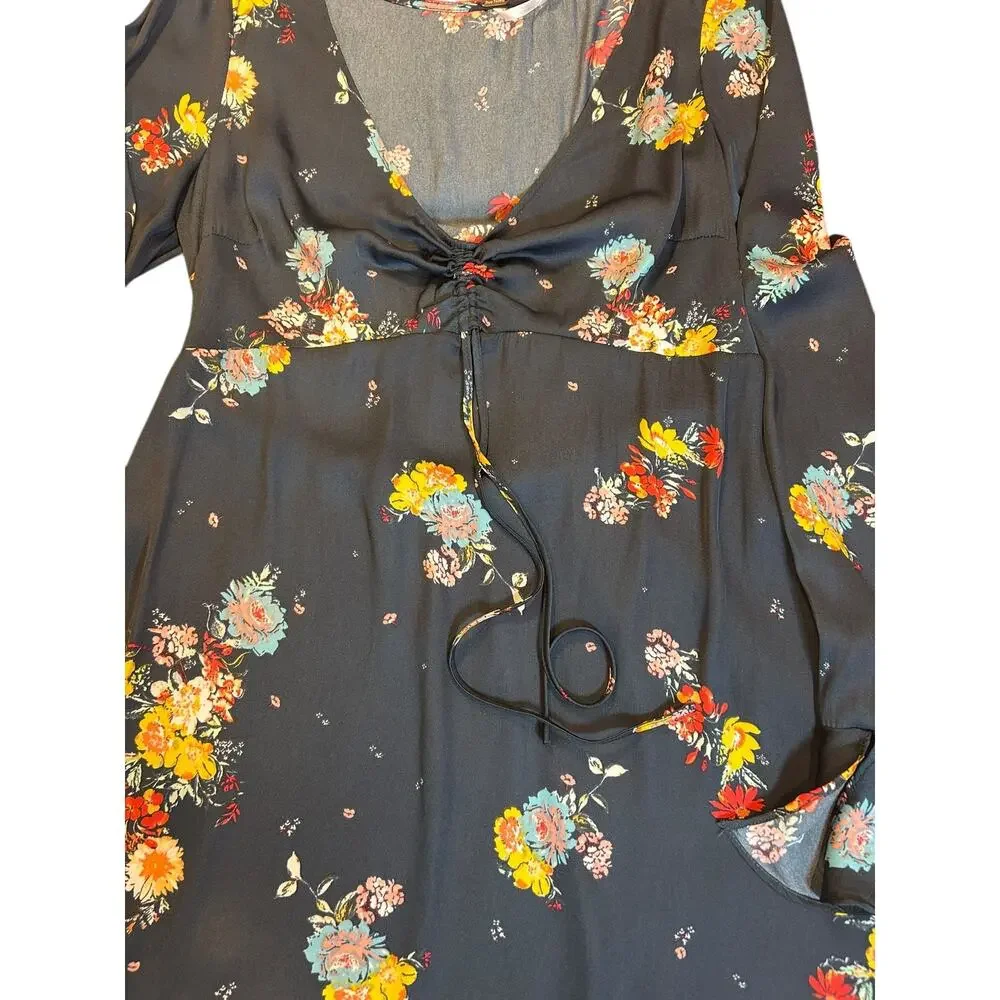 NWT FREE PEOPLE Midnight Dress Shift Silky Short Mini Floral Dress Women's Small